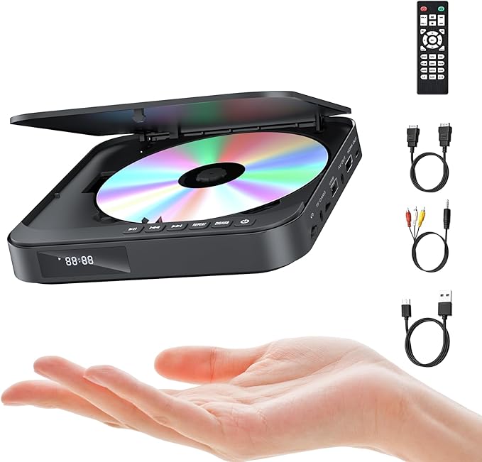 FELEMAN MD5B Mini DVD Player HDMI 1080P für alle Regionen, USB/TF-Karte, PAL/NTSC, Anti-Shock, mit Fernbedienung