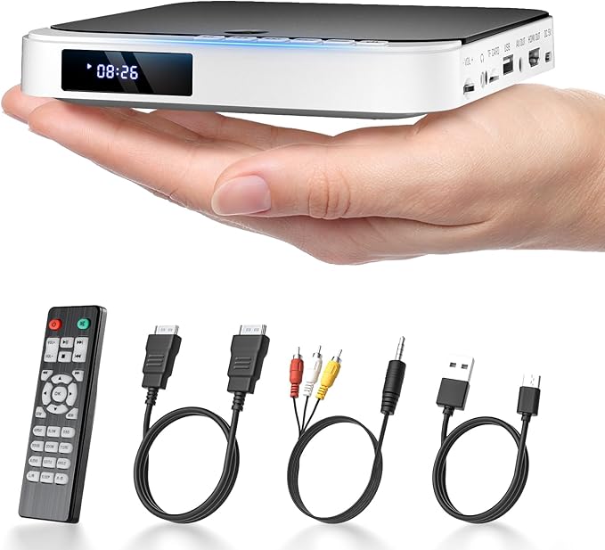 Desobry MD115W-04DE Mini-DVD-Player HDMI kompakt für alle Regionen mit USB, PAL/NTSC und Fernbedienung