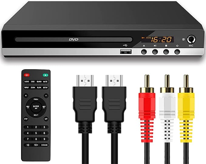 Felenny DVD-Player 2927242 1080P FHD HDMI USB mit Fernbedienung für Heimkino & Smart-TV