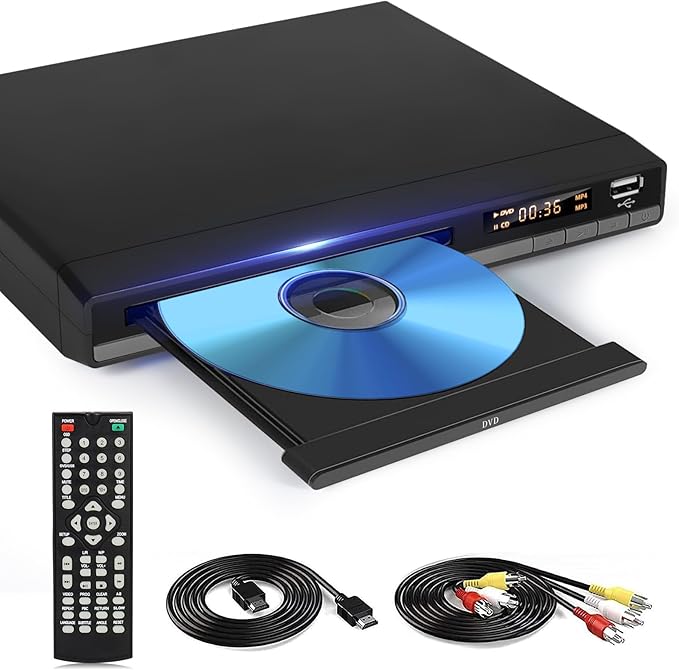 OKYUK HDMI- DVD-Player HD 1080p Upscaling, Region Free, HDMI/RCA Kabel, USB 2.0, PAL/NTSC, für Smart TV