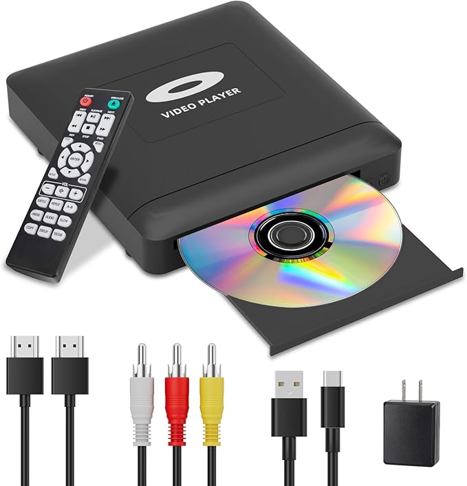 Toborher Mini HD DVD Player mit HDMI 1080P, Region Free für Smart TV, USB 2.0, PAL/NTSC