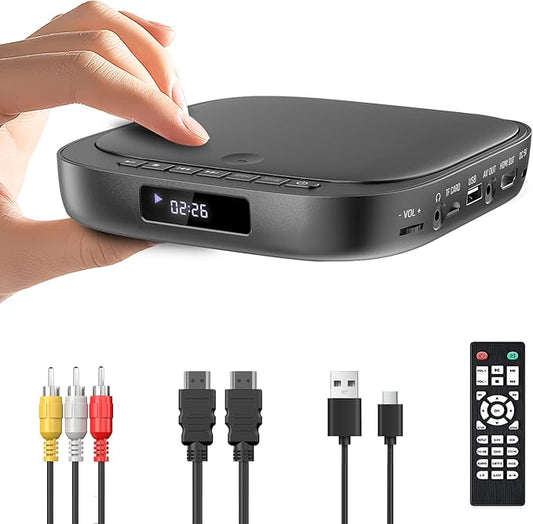 Desobry DVD Player HD 1080p, Region Free, mit USB/TF-Karteneingang, HDMI/RCA-Kabel, PAL/NTSC