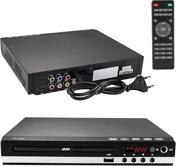 ColdShine DVD-Player mit HDMI/AV Ausgang, USB Eingang, 1080P Upscaling, PAL/NTSC-System und Karaoke-Funktion
