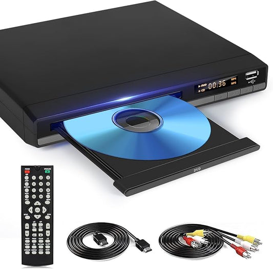 OKYUK HDMI- DVD-Player HD 1080p Upscaling, Region Free, HDMI/RCA Kabel, USB 2.0, PAL/NTSC, für Smart TV