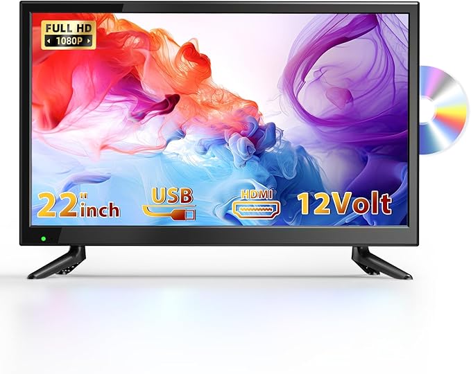 Desobry TV2255B 22 Zoll TV-DVD-Kombination mit Triple Tuner DVB-T2, 1080P HD, 12V für KFZ/Wohnmobile, HDMI/USB, Antenne