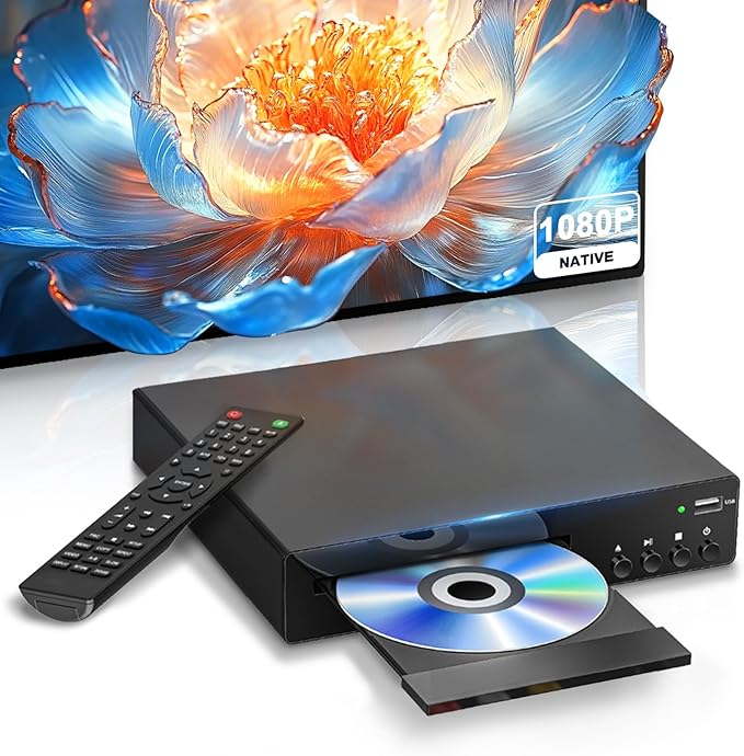 Maite MTDVD-SE Kompakter DVD-Player mit HDMI & USB, Full HD 1080p Upscaling, Region Free für Smart TV & Sound System