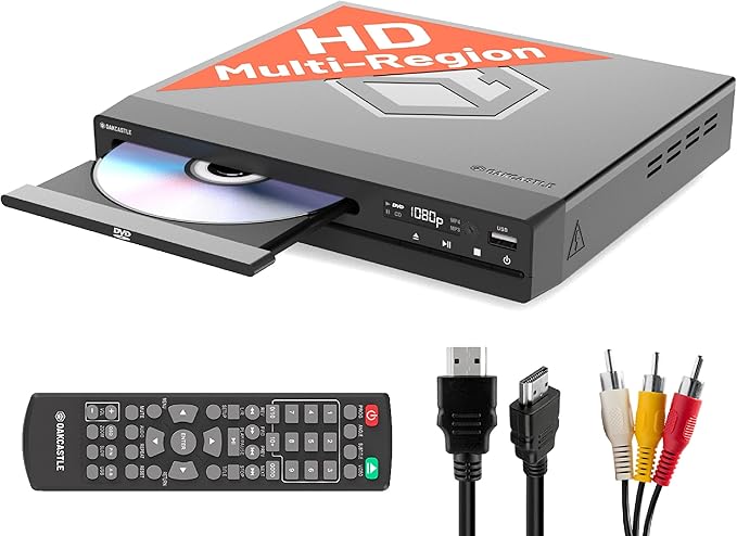 MAJORITY DVD100 Region Free DVD Player mit 1080p Upscaling, HDMI, USB, MP3, CD-Player inkl. HDMI-Kabel & Fernbedienung