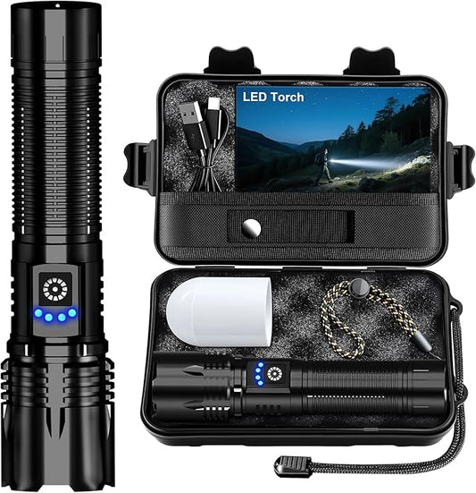 Edasion 50000 Lumen USB-C Taschenlampe Superhell Zoom IP67 Wasserdicht 5 Modi Camping Wandern